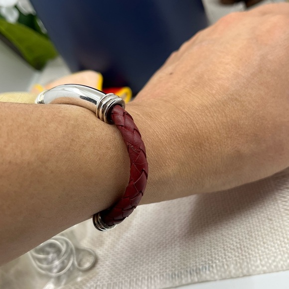 Vintage Joseph Esposito Sterling Silver & Red Leather Cuff - Picture 7 of 17